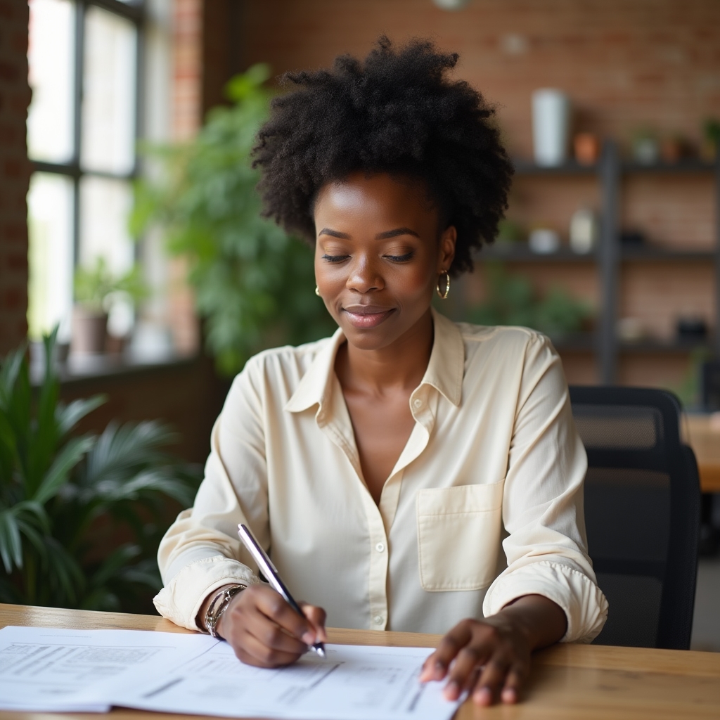 Lead content strategy instructor reviewing a printed measurement report at a desk with natural light